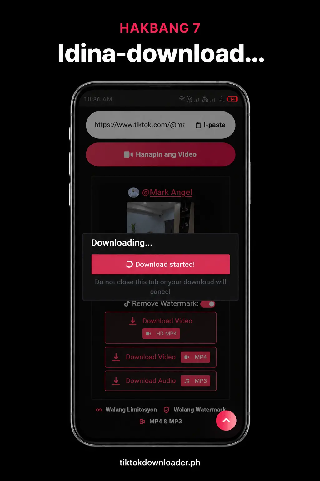 Tingnan ang progreso habang dina-download ang TikTok video sa phone