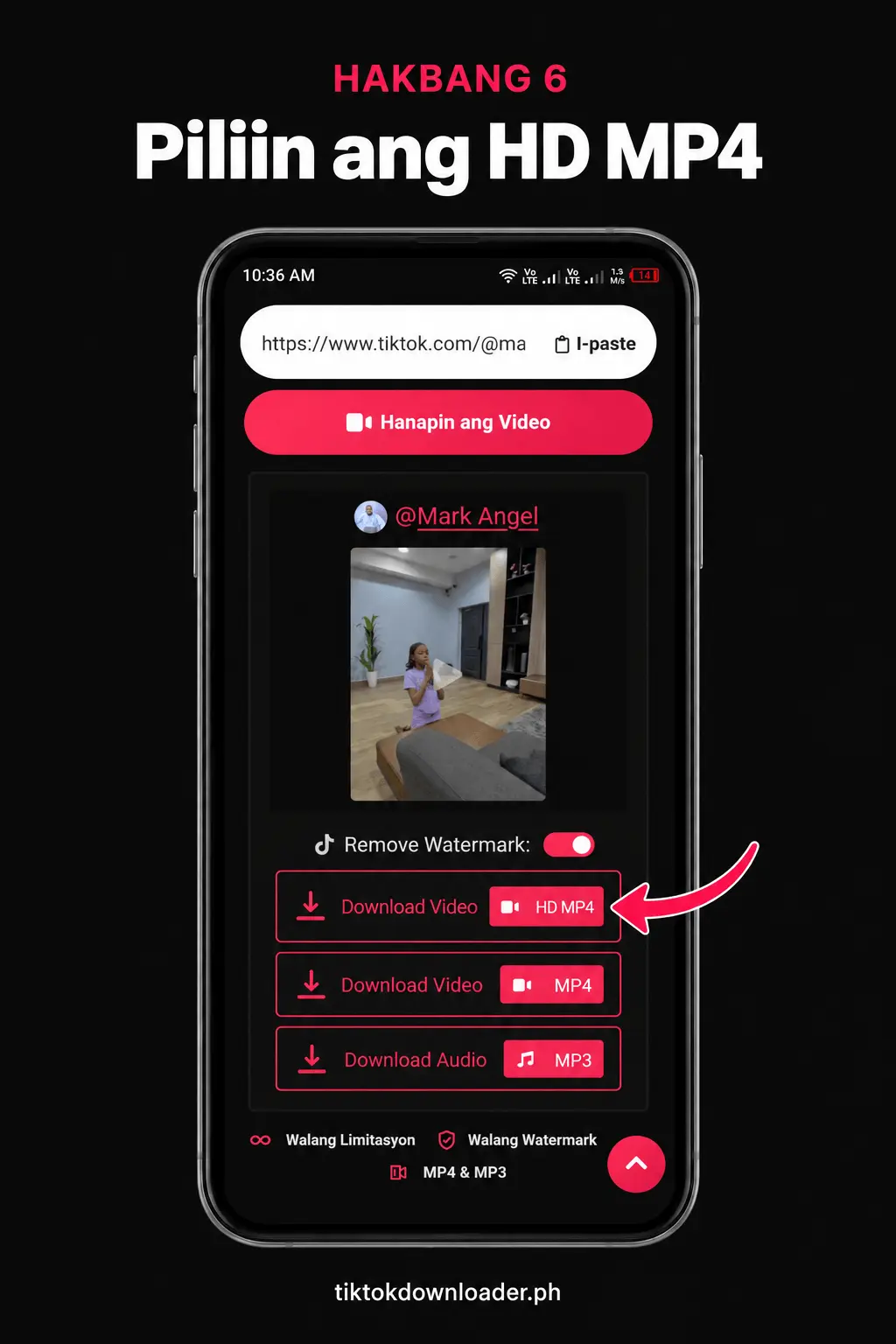Piliin ang HD MP4 download para i-save ang TikTok video