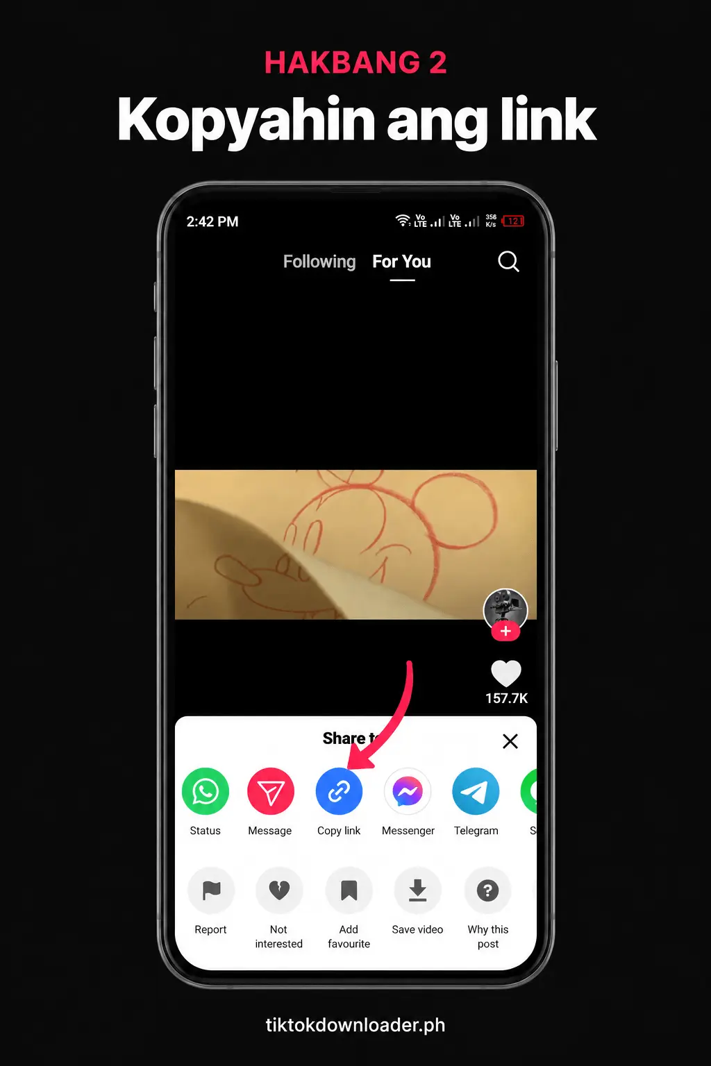 Piliin ang Copy Link para kopyahin ang link ng TikTok video