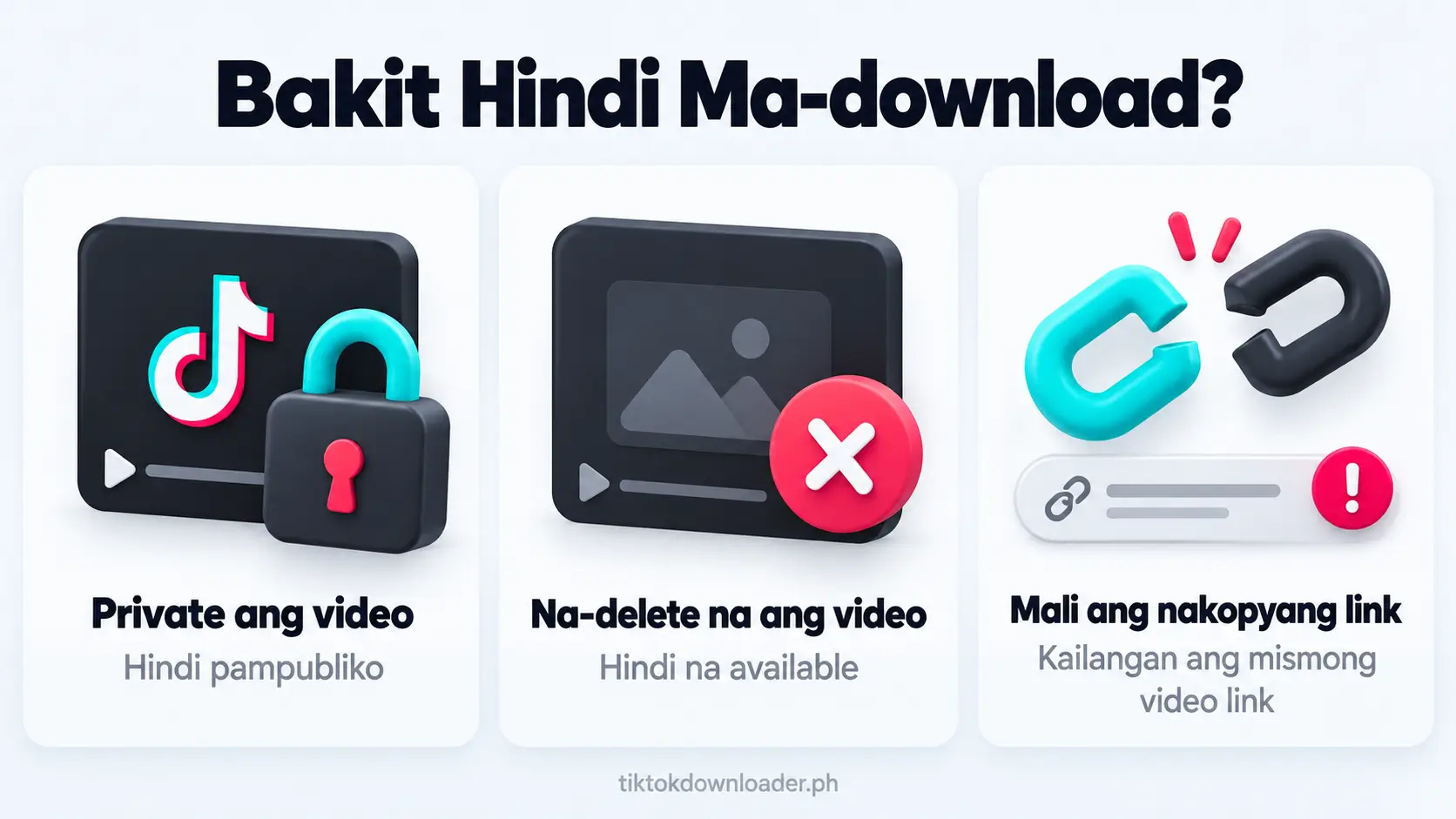 Tatlong dahilan ng palyadong TikTok download: private na video, na-delete na post at maling link